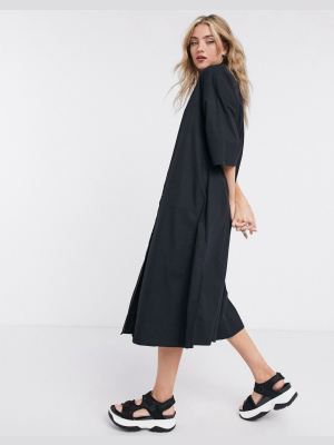 Selected Femme Shirt Dress With Pleated Back In Black