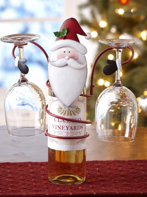 Lakeside Metal Holiday Santa Wine Bottle And Glass Holder Stand Decoration