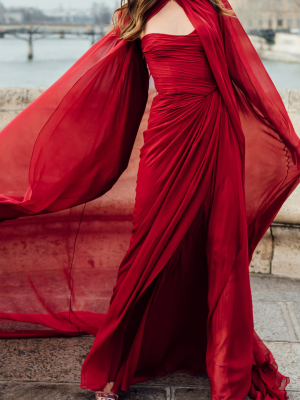 Strapless Draped Silk Gown