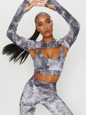 Grey Tie Dye Sports Bra & Cropped Top