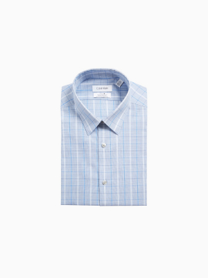 Slim Fit Blue Plaid Performance Non-iron Dress Shirt