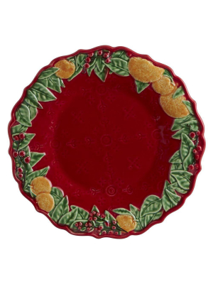 Bordallo Pinheiro Christmas Garland 8.5" Red Dessert Plate