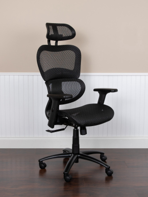 Flash Furniture Ergonomic Mesh Office Chair With 2-to-1 Synchro-tilt, Adjustable Headrest, Lumbar Support, And Adjustable Pivot Arms