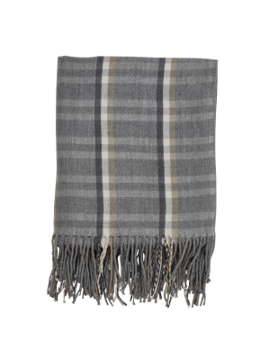 Plaid Tassle Throw Blanket Gray - Saro Lifestyle