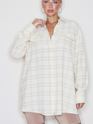 Cream Checked Oversized Shirt