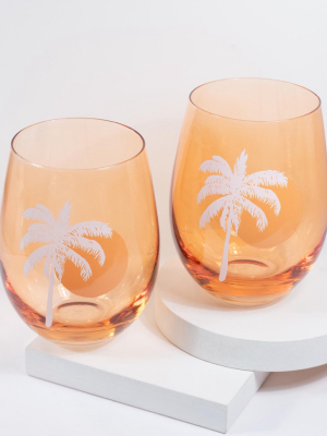 Orange Tropical Stemless Glass Tumblers