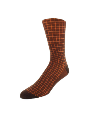 Men's Windowpane Check Graphic Dress Socks - Brown