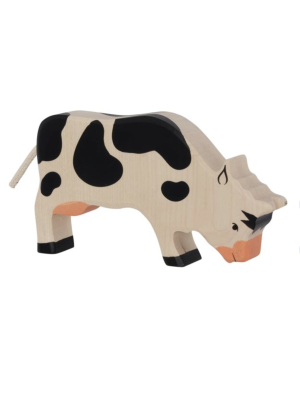 Wooden Holstein Grazing Cow