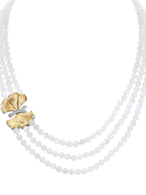 Butterfly Ginkgo Multi Strand Necklace With Moonstone And Diamonds