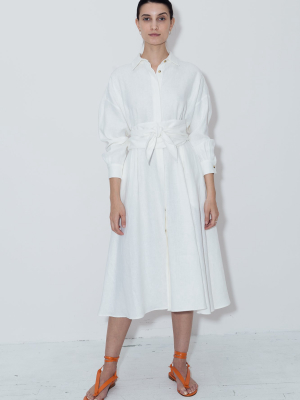 White Linen Long Shirt Dress