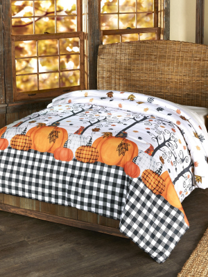 Lakeside Plaid Pumpkin Decorative Harvest Season Bed Comforter