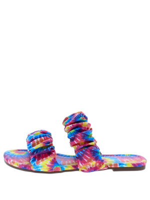 Sandra122 Tie Dye Ruched Dual Strap Open Toe Slide Sandal