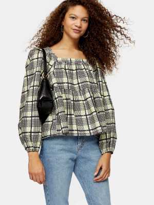 Petite Green Check Smock Top