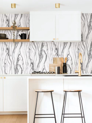 Liquid Marble Wallpaper In Black And White From The Impressionist Collection By York Wallcoverings