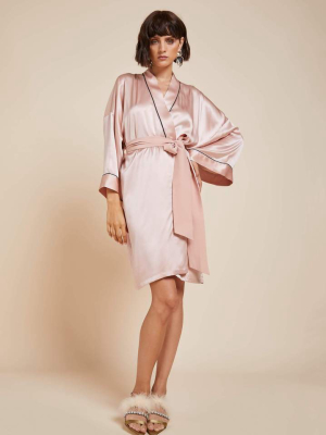 Mimi Oyster Navy Silk Satin Robe