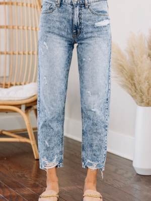 Kancan: Straight Ahead Medium Wash High Rise Distressed Mom Jeans