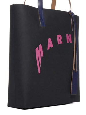 Marni Distorted Logo Shopping Tote Bag