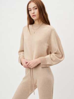 Two Tone Cashmere Crew / Camel X Almond