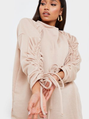 Petite Stone Ruched Sleeve Oversized Sweater