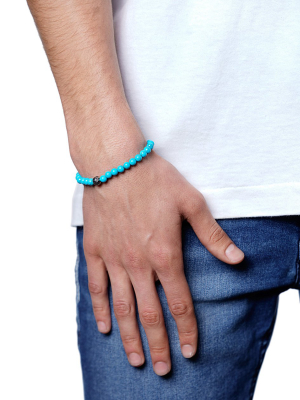 Men's Wristband With Turquoise And Silver
