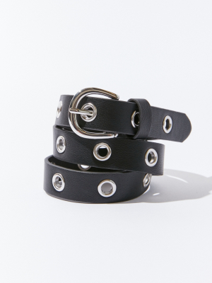 Slim Faux Leather Grommet Belt