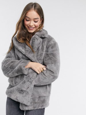 New Look Faux Fur Coat In Gray