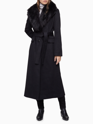 Faux Fur Shawl Collar Belted Maxi Coat