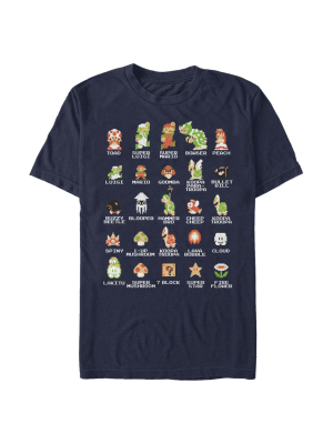 Men's Nintendo Super Mario Bros Character Guide T-shirt