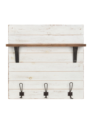 26" X 24" Wall Shelf With 3 Hooks White/brown - Uniek