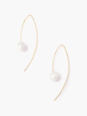 White And Gold Floating Pearl Drop Thread Thru Earrings