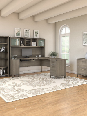 Bush Furniture 72w L Shaped Desk With Hutch, File Cabinet And Bookcase, Ash Gray Set012ag