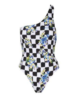 Off-white Check Flowers One-piece Swimsuit