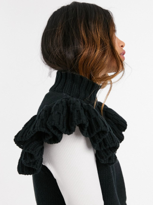 Y.a.s Knitted Sweater Vest With High Neck And Ruffle Sleeves In Black