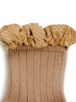 Collegien Brigitte Gingham Ankle Socks - Petit Taupe