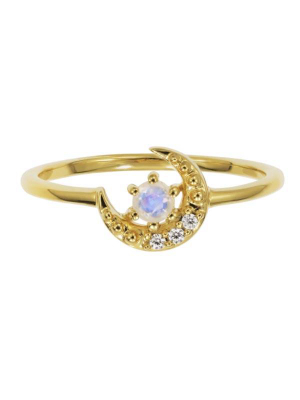 Rainbow Moonstone & Diamond Lunar Sky Ring