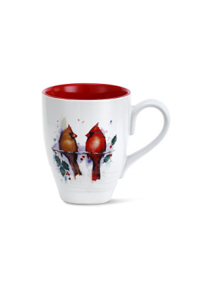 Demdaco Two Cardinals And Holly Holiday Mug