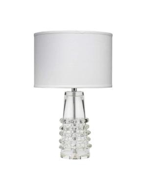 Tall Ribbon Table Lamp In Clear Glass With Medium Drum Shade In White Linen