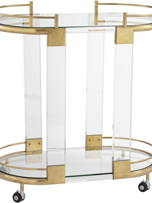 55 Downing Street Adaline 29 1/2" Wide Clear Acrylic And Gold Oval Bar Cart