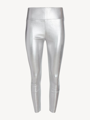 Metallic Silver Leather Capri Legging