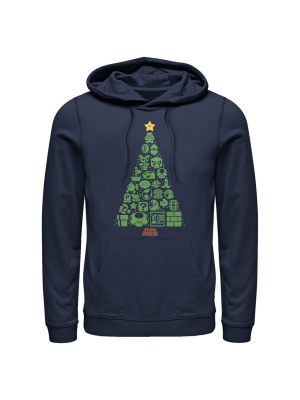 Men's Nintendo Christmas Tree Mosaic Pull Over Hoodie