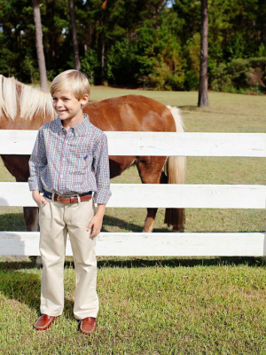 Prep School Pants - Keeneland Khaki With Nantucket Navy Stork