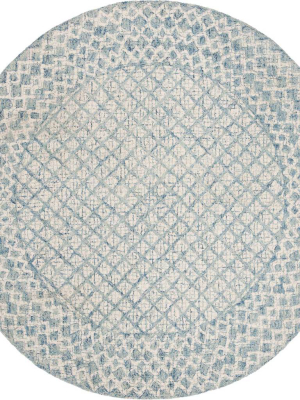 Abstract Blue/ivory Round Rug