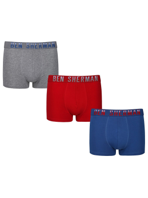 Buck Men's 3-pack Fitted No-fly Boxer-briefs - Red/blue/grey Marl