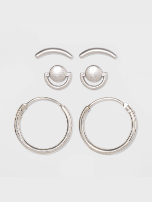 Sterling Silver Curve Stud And Hoop Earring Set 3pc - Universal Thread™ Silver