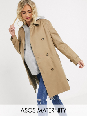 Asos Design Maternity Trench Coat In Stone