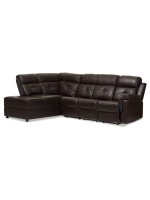 Roland Modern And Contemporary Faux Leather 2 - Piece Sectional With Recliner And Storage Chaise - Dark Brown - Baxton Studio