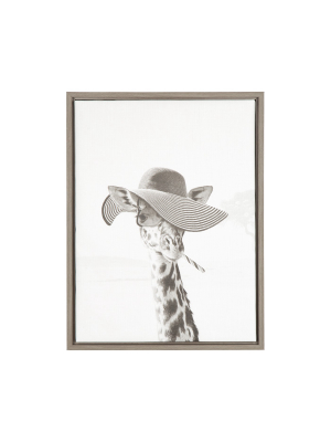 Sarifa Giraffe Framed Canvas Art Gray (24"x18") - Uniek