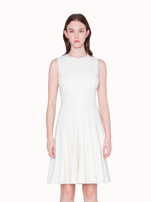 Double Face Wool Round Neck Dress With Skaters Pleats