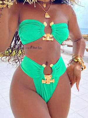 Green Hammered Trim Bikini Bottoms