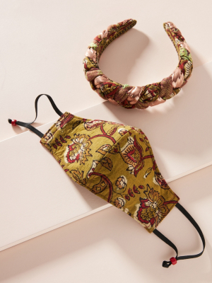 Curried Myrrh Poetry Headband & Ear Loop Reusable Face Mask Set